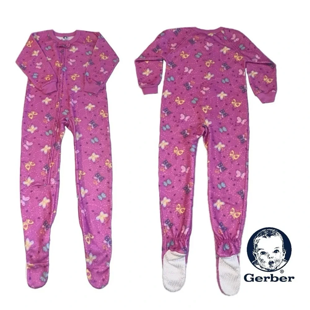 3-pr Pajamas GERBER Fleece Footed GAP Giraffe Set PJs Sleep Pink Green Girl 5